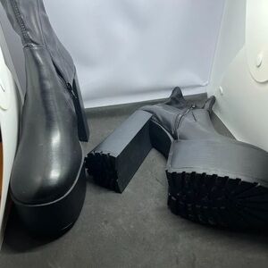 Platform Lug Heel Ankle Boots in Black